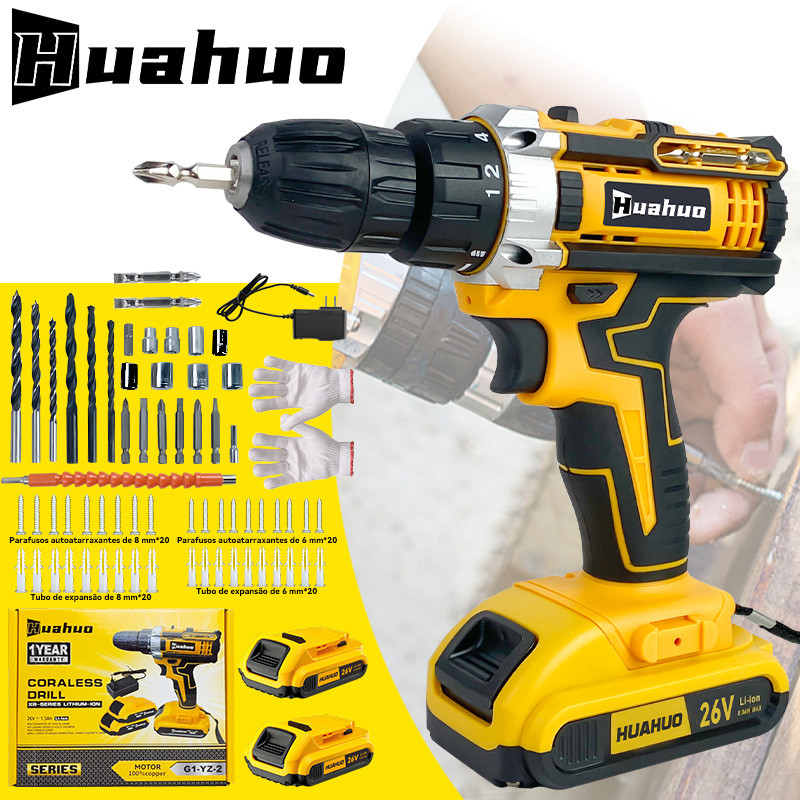 Parafusadeira Furadeira 26v 2 Baterias Com Maleta e Acessórios