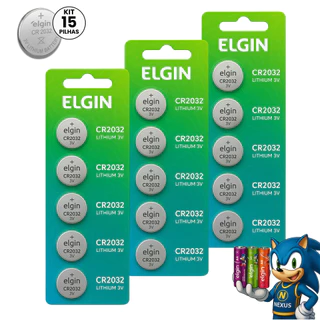 Bateria Pilha Elgin CR 2032 Cartela 5,10 ou 15 Unidades - CR2032 Alcalina