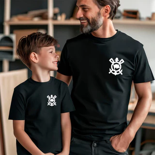 Kit 2 Camisetas Pai e Filho Estampa Timão Fiel Camisa Dia Dos Pais 100% Algodão Premium Masculino Feminino Blusa Adulto