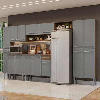 Armário de Cozinha Completa 325cm Rustic/Cinza Emilly Madesa 07 em Oferta na Shopee