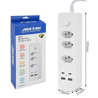 Filtro de linha Jortan de 2 m com 3 tomadas e proteção contra curto-circuito (DPS) 110/220 V marisa em Oferta na Shopee