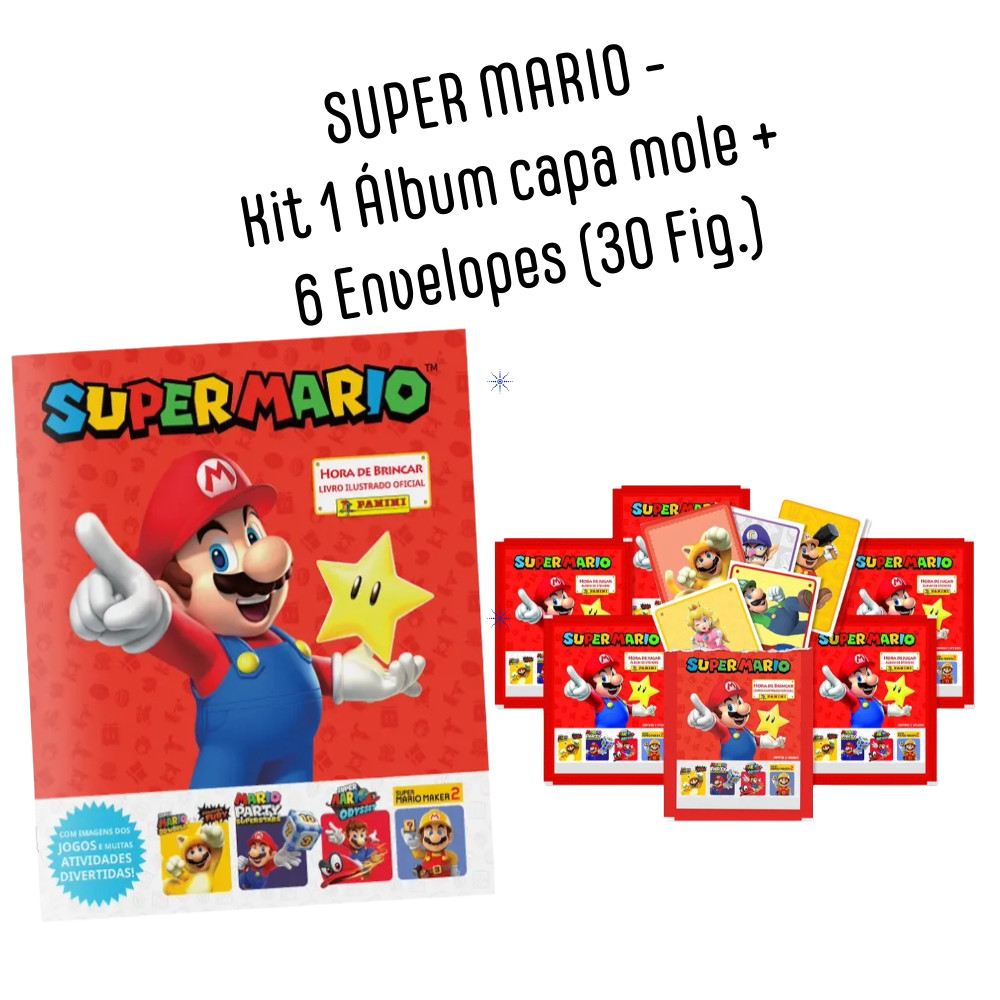 SUPER MARIO - Kit 1 Álbum capa mole + 6 Envelopes (30 Fig.) | Shopee Brasil