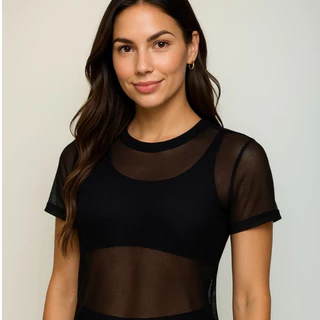 Blusa de Academia Fitness Tule Feminina Transparente em Oferta na Shopee