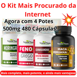 KIT 1 LEPIDIUM - 1 ASHWAGANDHAA -1 MORINGA+ 1 FENO GREGO = 480 CÁPSULAS 500Mg Natural