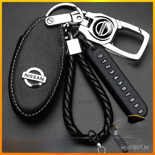 Capa de Chave de Carro em Couro, Nissan SENTRA LIVINA TIIDA MARC KICKS, Bolsa de Chaveiro 3854