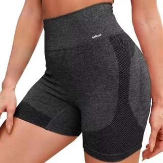 Shorts Sem Costura Selene Modelador Cintura Alta Levanta Bumbum Preto Mescla Conforto em Oferta na Shopee