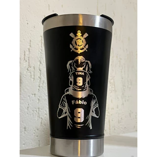 Copo Personalizado Times Pai E Filho Preto com Tampa Escudo Gravado