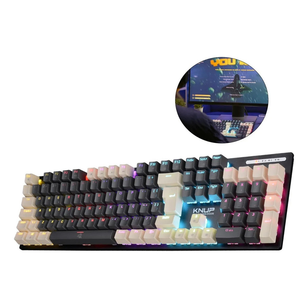 Teclado Mecânico Gamer Knup KP-TE143 Iluminação Rainbow Switches Red