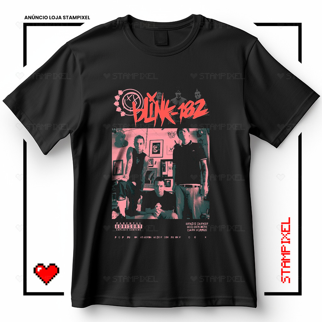 Camiseta Unissex Blink-182 Mark Hoppus Travis Barker Tom DeLonge