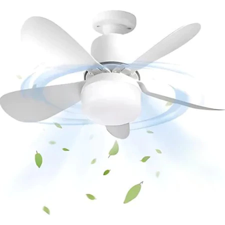 Ventilador de Teto Silencioso LED 3 Cores Bulbo 80w com Controle Bivolt 5 Pás Branco