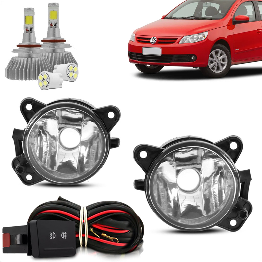 Kit Farol De Milha Neblina Auxiliar Gol Voyage Saveiro G5 2009 2010 2011 2012 2013 + Led