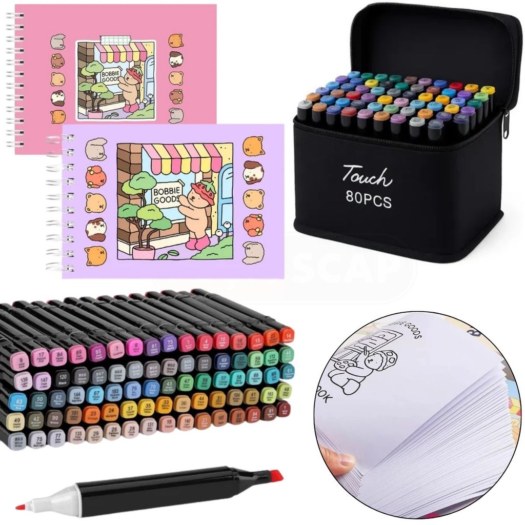Kit 2 Livros Bobbie Goods + Canetas Ponta Dupla Canetinha 80 Cores ...