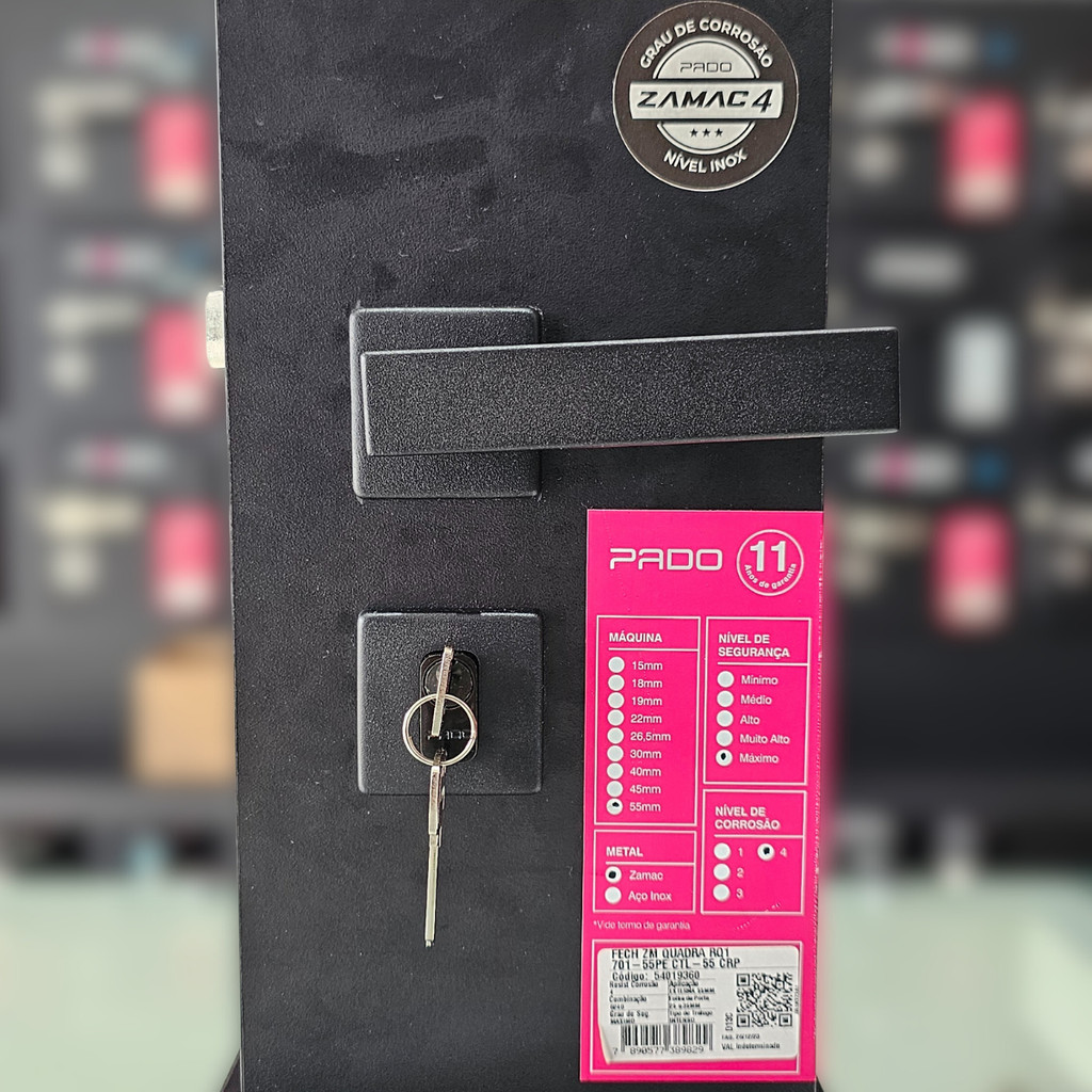 Fechadura Externa Porta Saída Zm Quadra Pado Máquina 55mm Preto