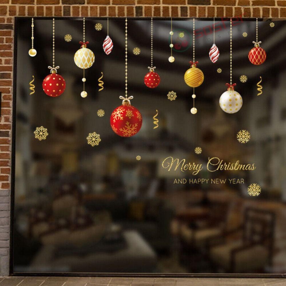 SOSFER Adesivos Estáticos De Natal DIY Decoração De Casa Enfeite De Vitrine Bola Colorida
