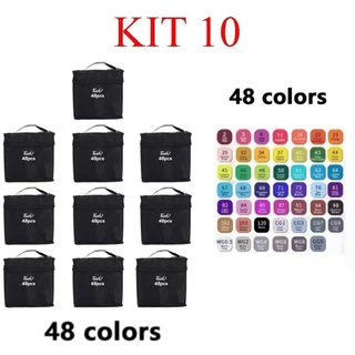 kit 10  Conjunto De Canetas Marcador Permanente Ponta Dupla 48 Cores  marisa em Oferta na Shopee