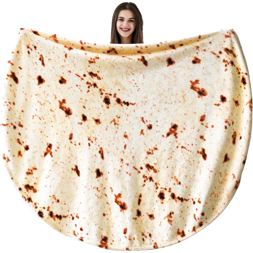 LetsFunny Coperta Burrito Gigante 120 Cm - Plaid Rotondo Morbido A Forma Di Tortilla, Divertente E Realistica, In Flanella Double Face, Regalo Originale Per Adulti E Bambini - 2