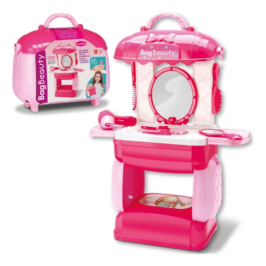 Penteadeira Infantil Brinquedo Kit Maleta Salão de Beleza Maquiagem ...