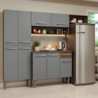 Armário de Cozinha Completa 229cm Rustic/Cinza Emilly Madesa 016 em Oferta na Shopee