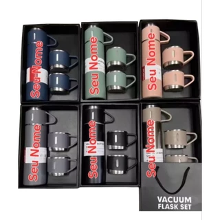 Kit Garrafa + 3 Xícaras Personalizados 500 ML Squeeze Térmica Bebida quente e fria