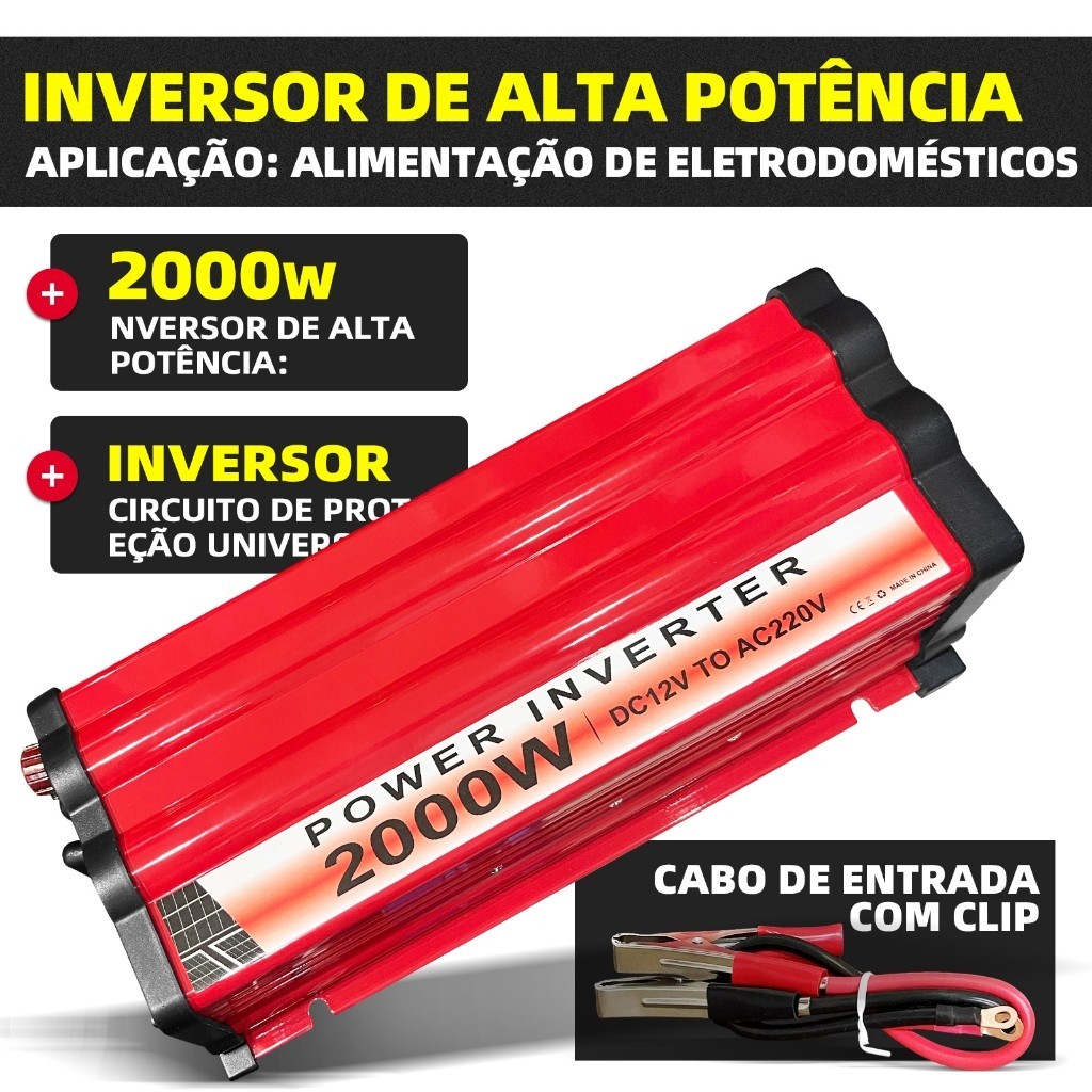 Inversor de Potência 2000W DC 12V para AC 220V Conversor de Energia para Eletrodomésticos e Veículos em Oferta na Shopee