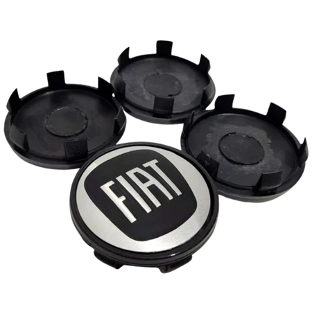 Kit Calotinhas Centro de Roda Miolo Calota Fiat Preto Uno Strada Mobi Argo 50mm