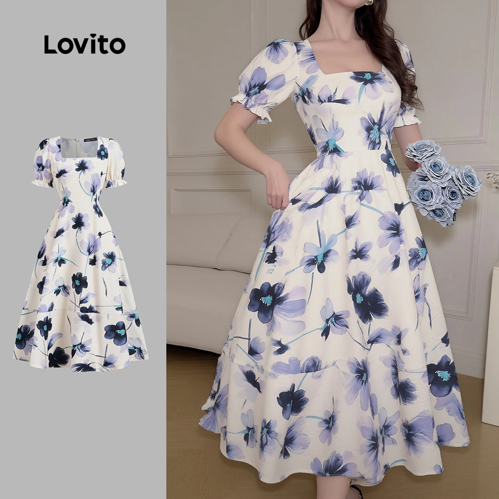 Lovito Vestido casual listrado com nó frontal dividido para