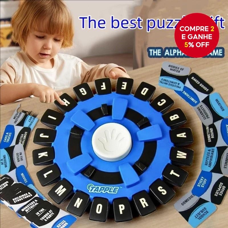 Quebra-cabeças de palavras em português, jogo divertido para crianças e adultos, ideal para festas em família.