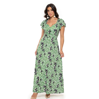 Vestido Longo Com Decote Princesa e Mangas godê Moda Elegante Feminina em Oferta na Shopee