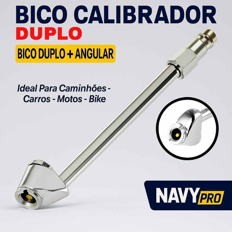 Bico Calibrador Duplo Angular Encher Pneus Navy Pro – Caminhão, Carro ...