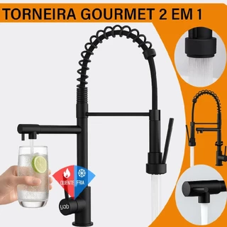 Torneira Cozinha Gourmet Monocomando Quente/Frio Extensor Flexível em Spray de Bancada em Aço Inox Cor Preta - Yab