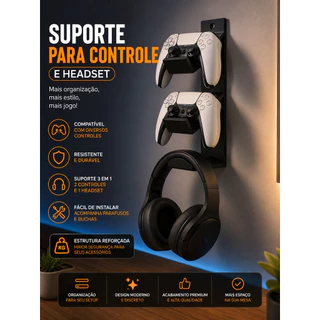Suporte De Controles + Headset Parede Ps3 Ps4 Ps5 Xbox
