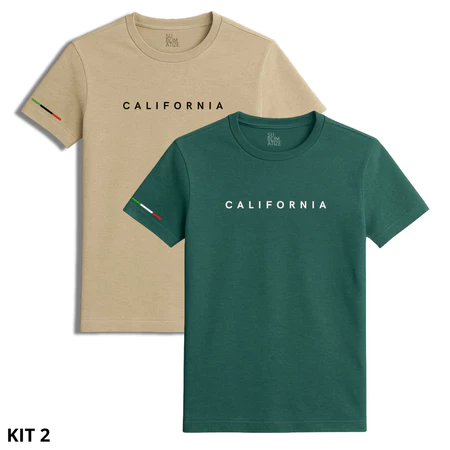 Kit 2 Camisetas Masculinas California 100% Algodão Várias Cores