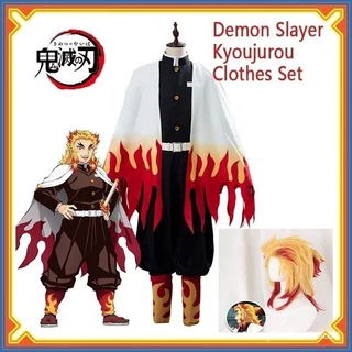 Peruca de Cosplay Demon Slayer Rengoku Kyoujurou , Fantasia de Anime , Traje de Festa de Halloween . português O42A