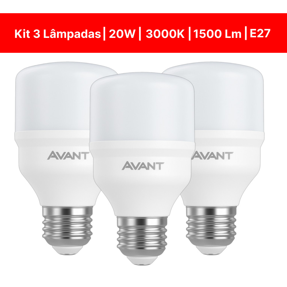 Kit 3 Lâmpadas LED 20W Bivolt 3000K Luz Amarela Avant High Power Para ...