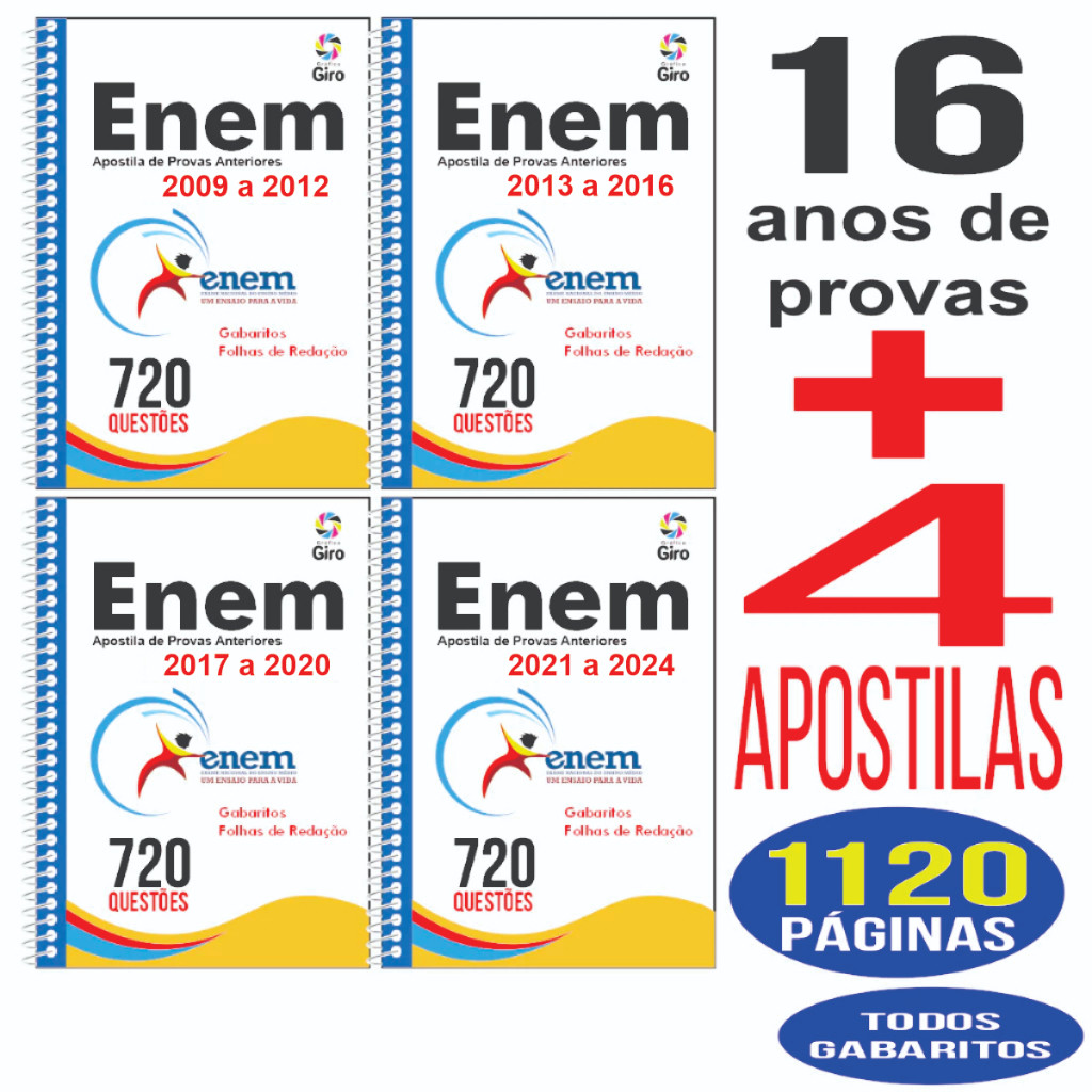 Apostila Enem Provas Antigas Anteriores 16 Anos Provas de 2009 a 2024 ...