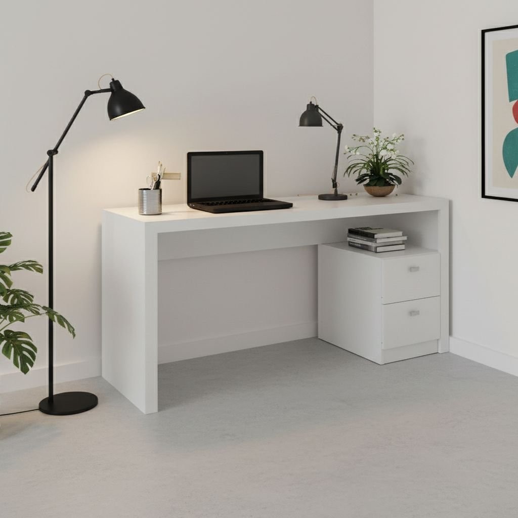 Escrivaninha Mesa Escritório 135,8cm com 2 gavetas ME4130 Branco