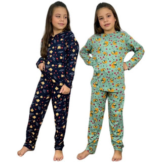 Kit 2 Pijama Estampado Manga Longa Inverno Menina Criança Suede Calça Blusa Conjunto Frio Infantil em Oferta na Shopee