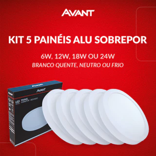 Kit 5 Painel Led Aluminio Redondo Sobrepor 6w 12w 18w 24w Branco Quente/Neutro/Frio 110v/220v Bivolt Branco Avant