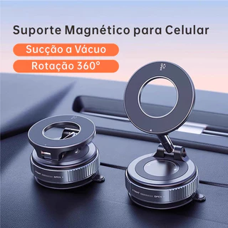 Suporte de Celular Magnético Dobrável – Rotação 360°, Vácuo Forte para Carro