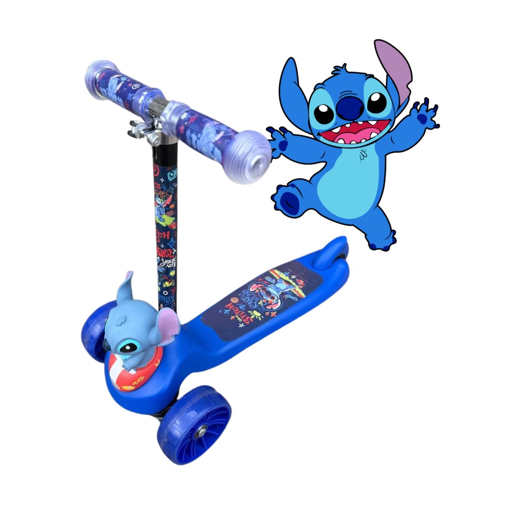 Patinete Stitch Azul Infantil 3 Rodas Com Luz e Bichinho | Shopee Brasil