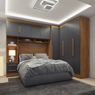 Guarda-roupa Modulado Casal 3 Peças 5 Portas 5 Gavetas com Maleiro Smart Plus Cinamomo/Chumbo