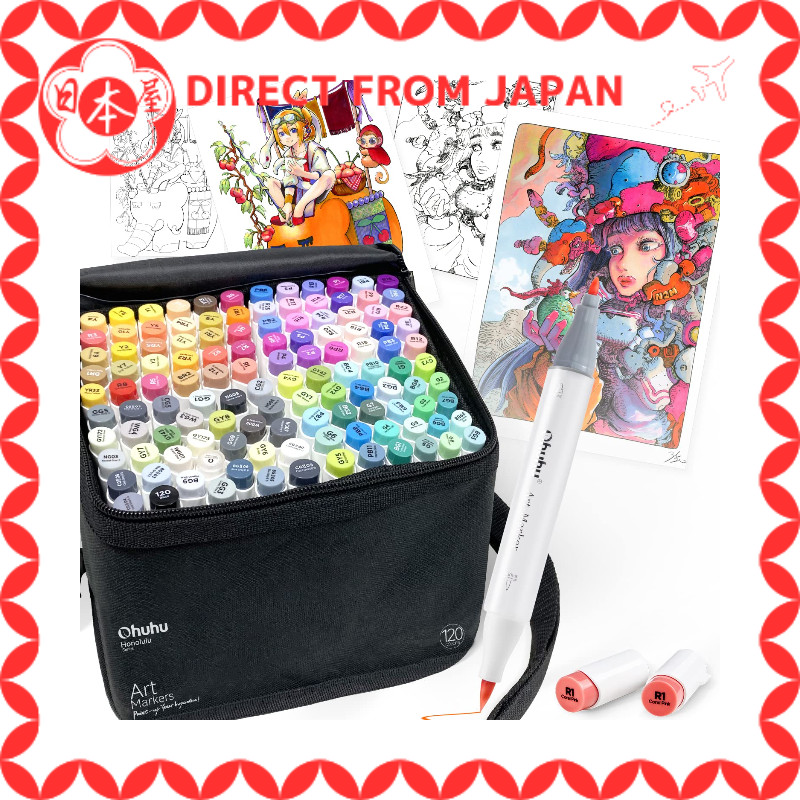 Direto do Japão] Ohuhu Marcador Caneta Tipo Pincel 120 Cores 121