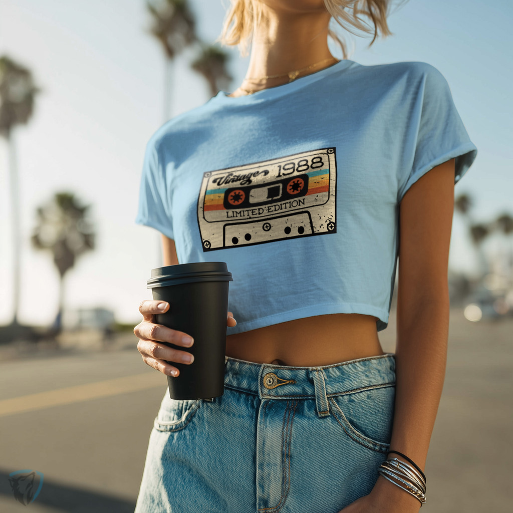 Cropped Camiseta Estampado Cassete | Estilo Retrô Vintage 1988 Anos 80 Exclusivo