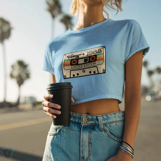 Cropped Camiseta Estampado Cassete | Estilo Retrô Vintage 1988 Anos 80 Exclusivo