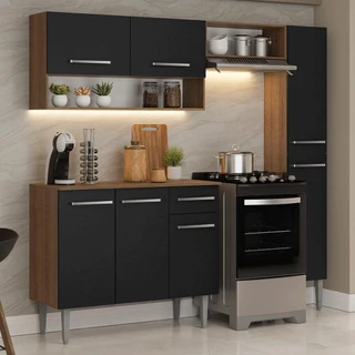 Armário de Cozinha Completa 197 cm Rustic/Preto Emilly Madesa 01 em Oferta na Shopee