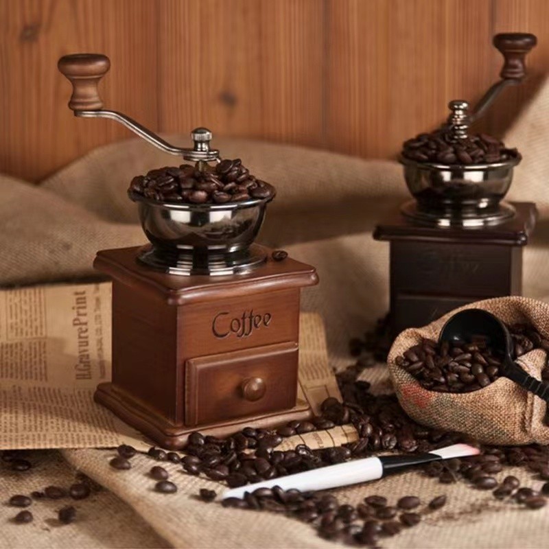 Moedor Manual De Grãos De Café Em Madeira