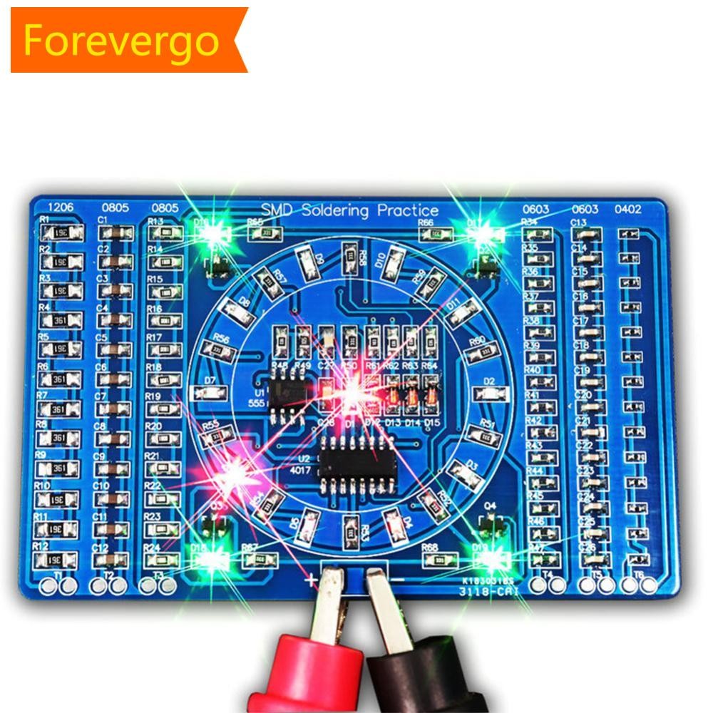 Kit De Placa De Prática De Solda forevergo SMD CD4017 + NE555 LED Rotativa DIY Treinamento De Habilidade Componentes Ele