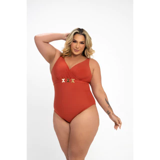 Maiô Modelador Proteção UV Plus Size Alças Largas Banho de Mar