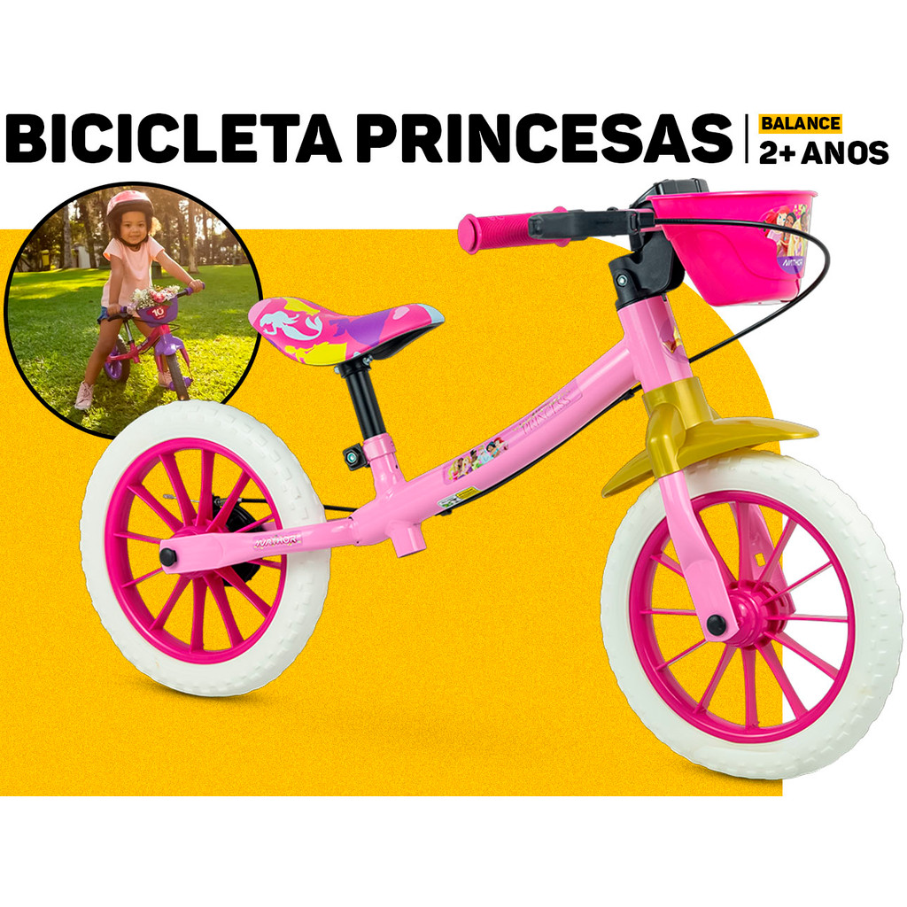 Bicicleta Bike De Equilíbrio Infantil Menina Princesas S/ Pedal Aro 12 ...