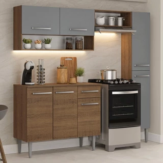 Armário de Cozinha Completa 197 cm Rustic/Cinza Emilly Madesa 01 em Oferta na Shopee